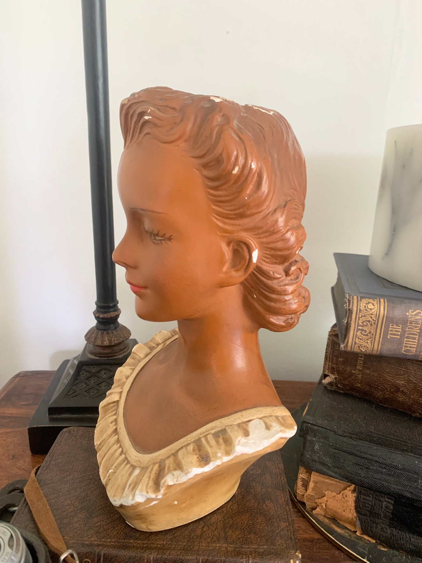 1950s chalkware lady vase bust