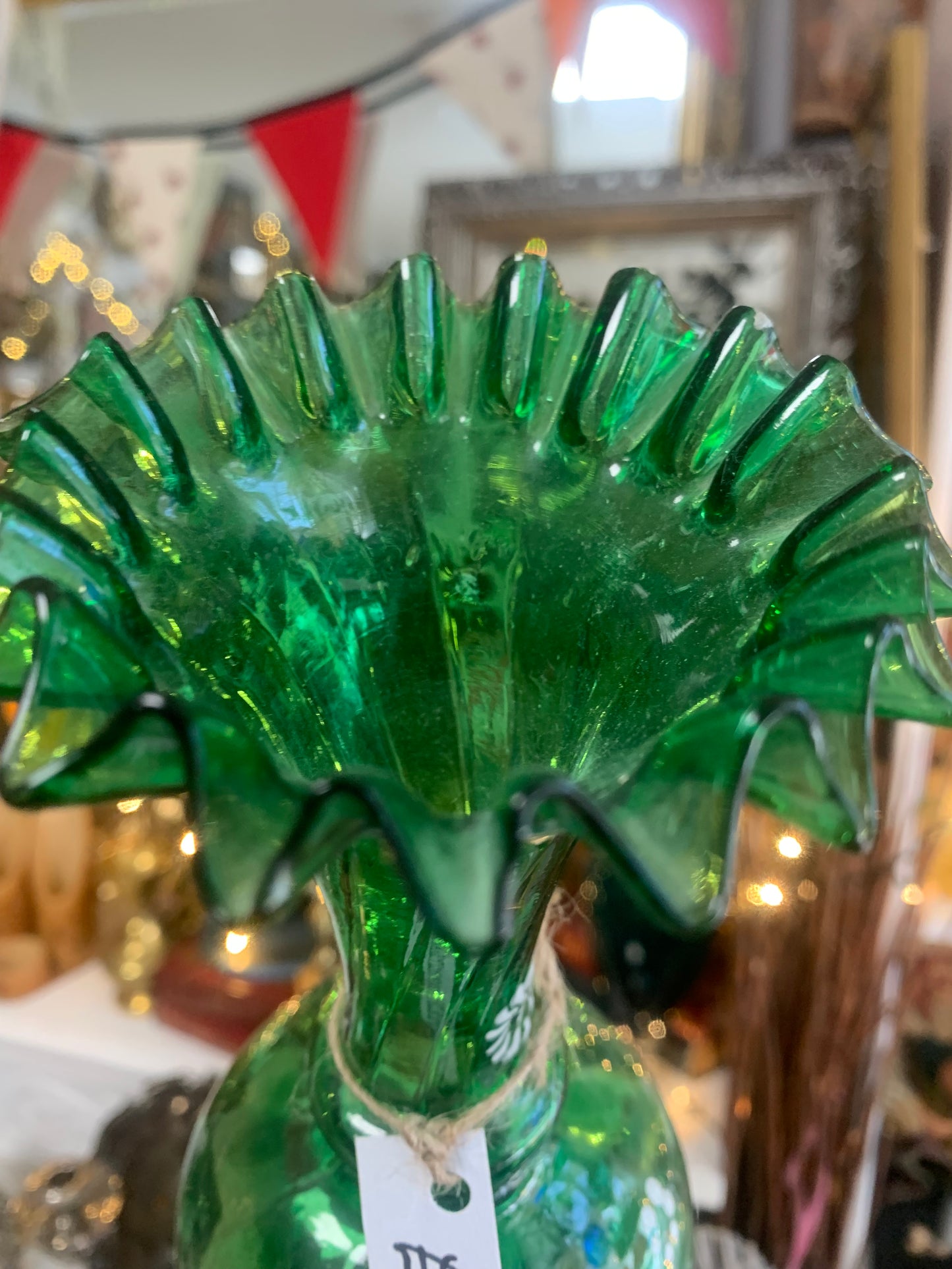 Antique green glass vase