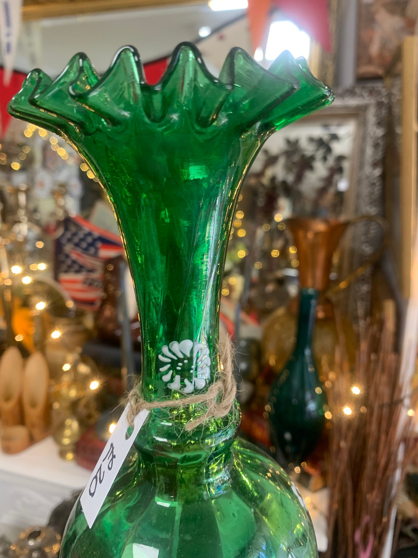 Antique green glass vase