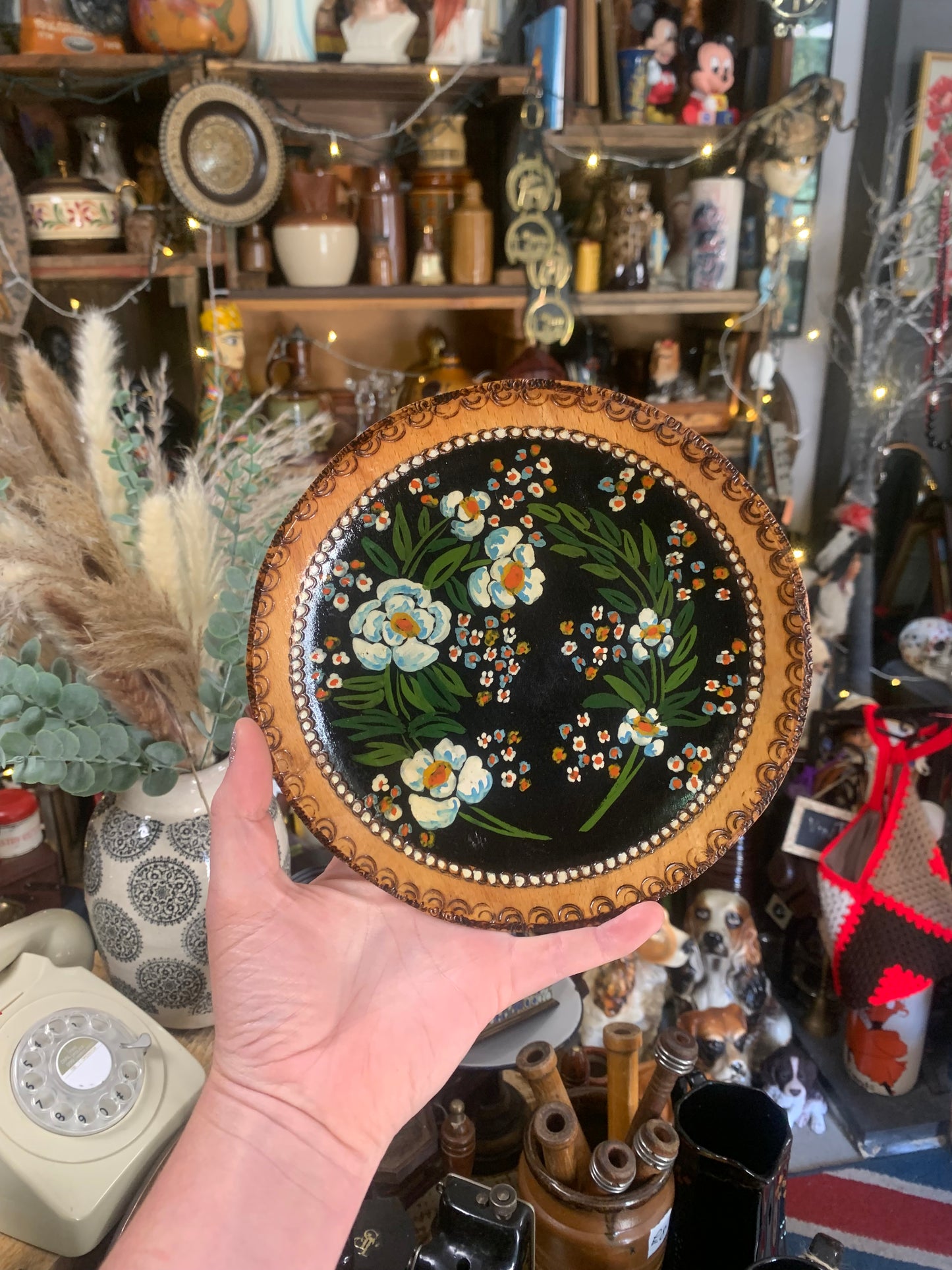 Wooden floral painted plate