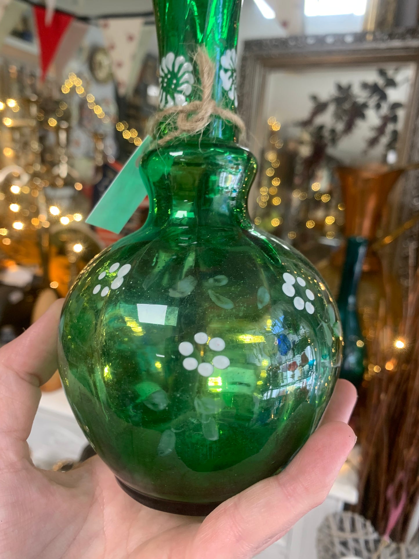 Antique green glass vase