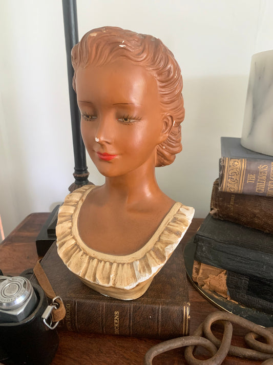 1950s chalkware lady vase bust