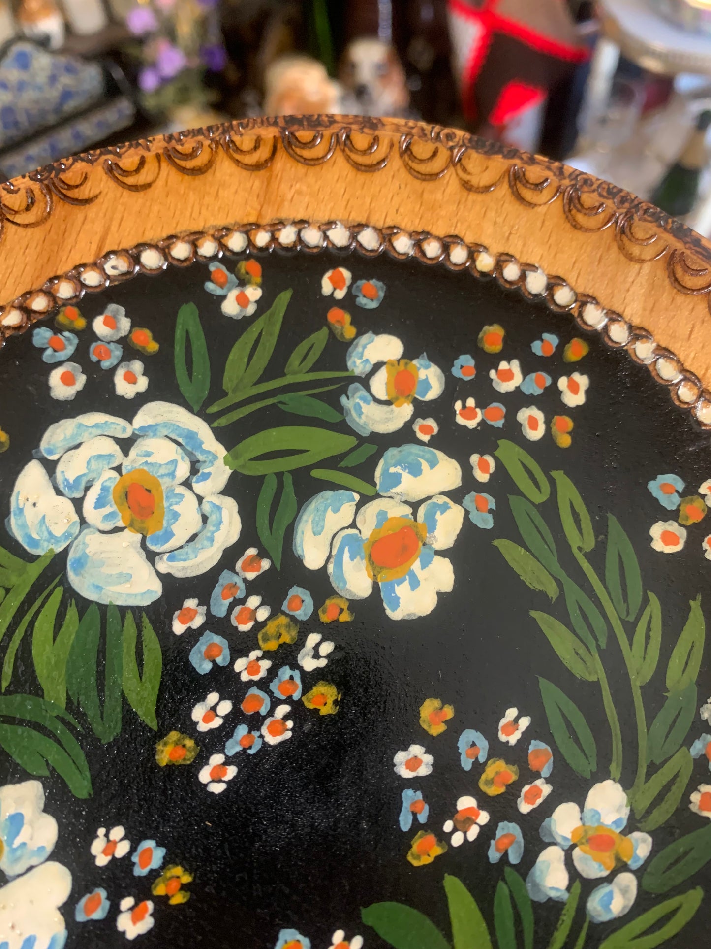 Wooden floral painted plate