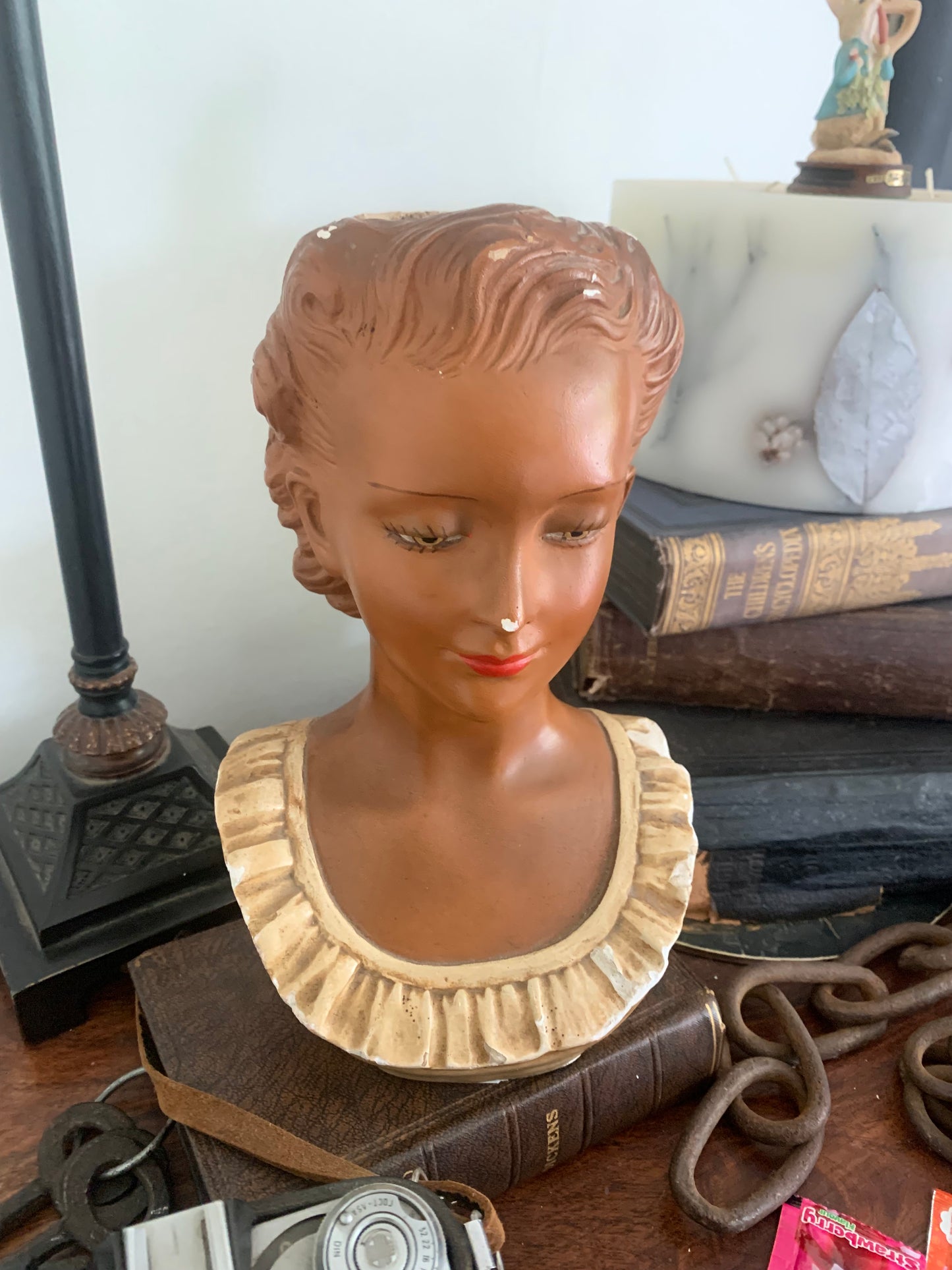 1950s chalkware lady vase bust