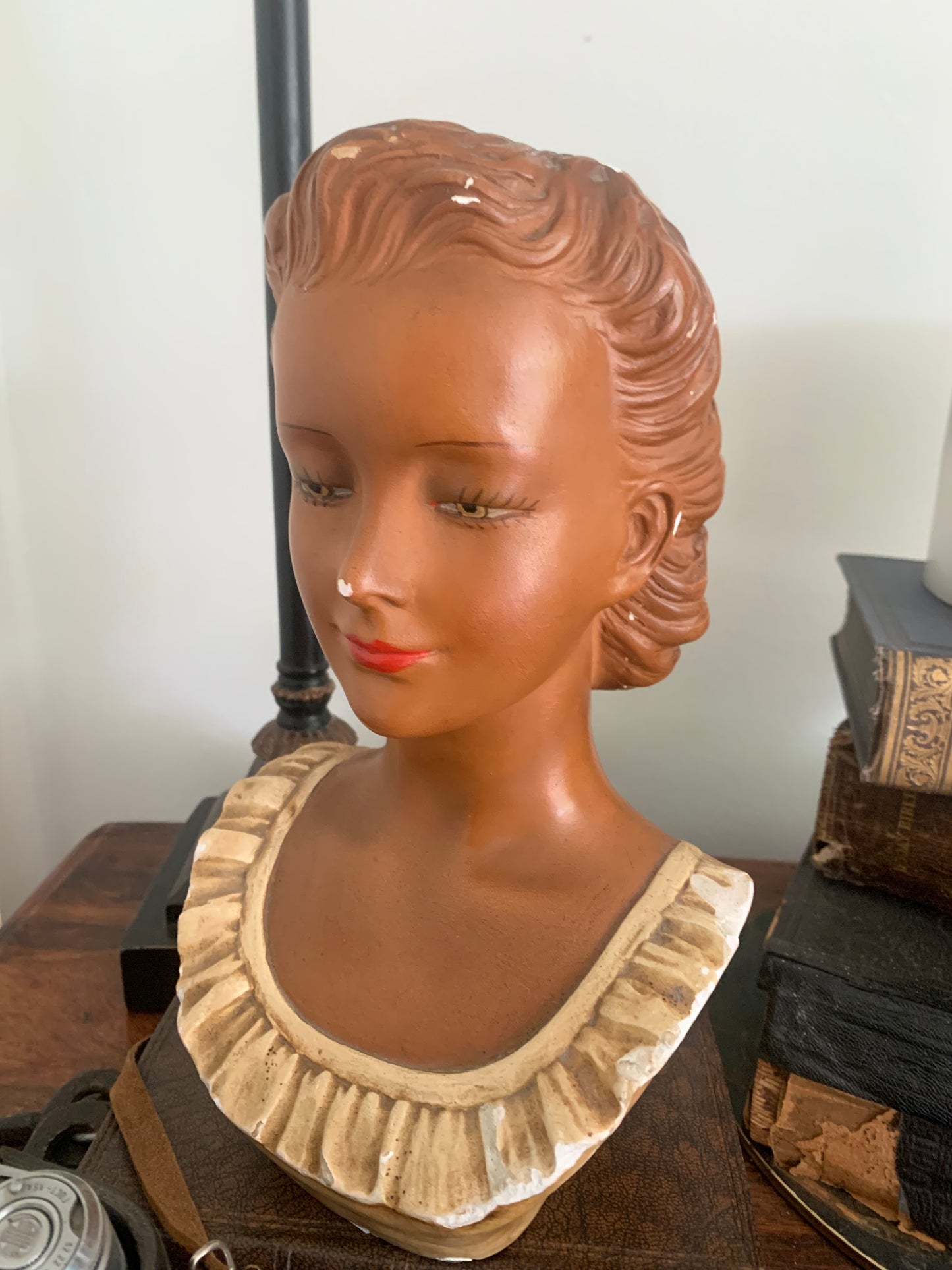 1950s chalkware lady vase bust