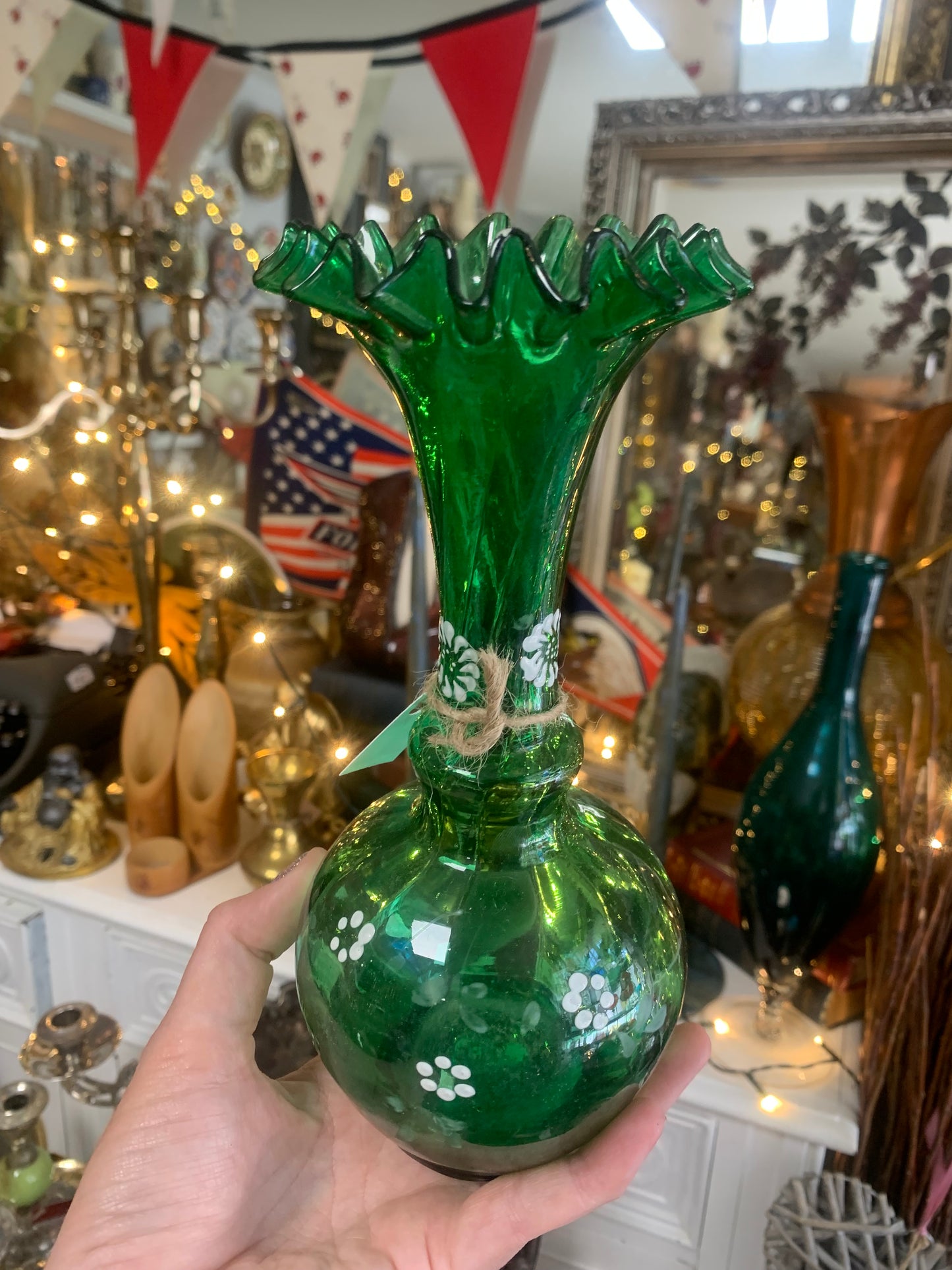 Antique green glass vase