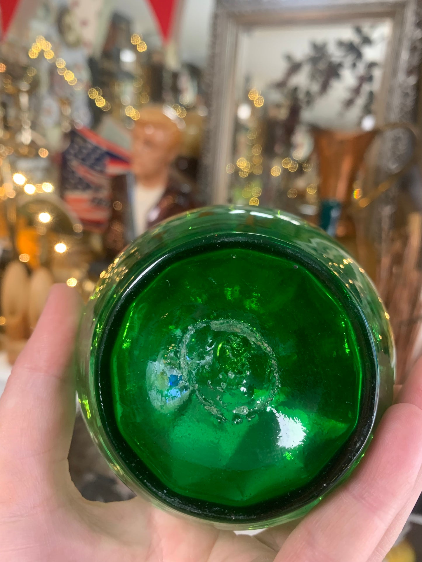 Antique green glass vase