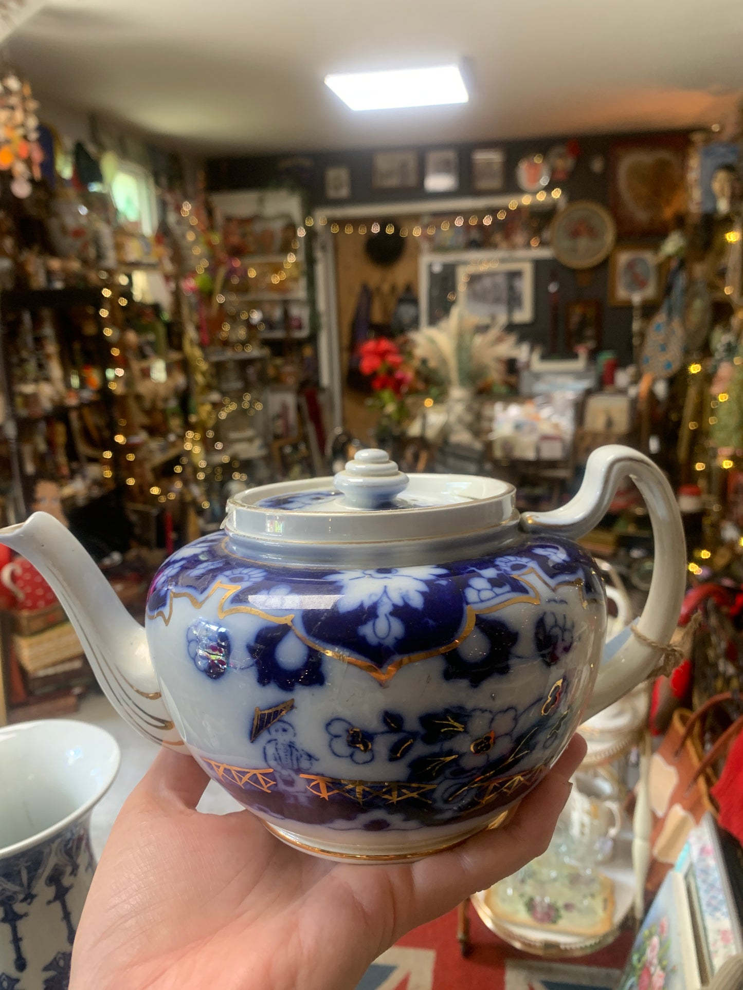 Blue and white antique teapot