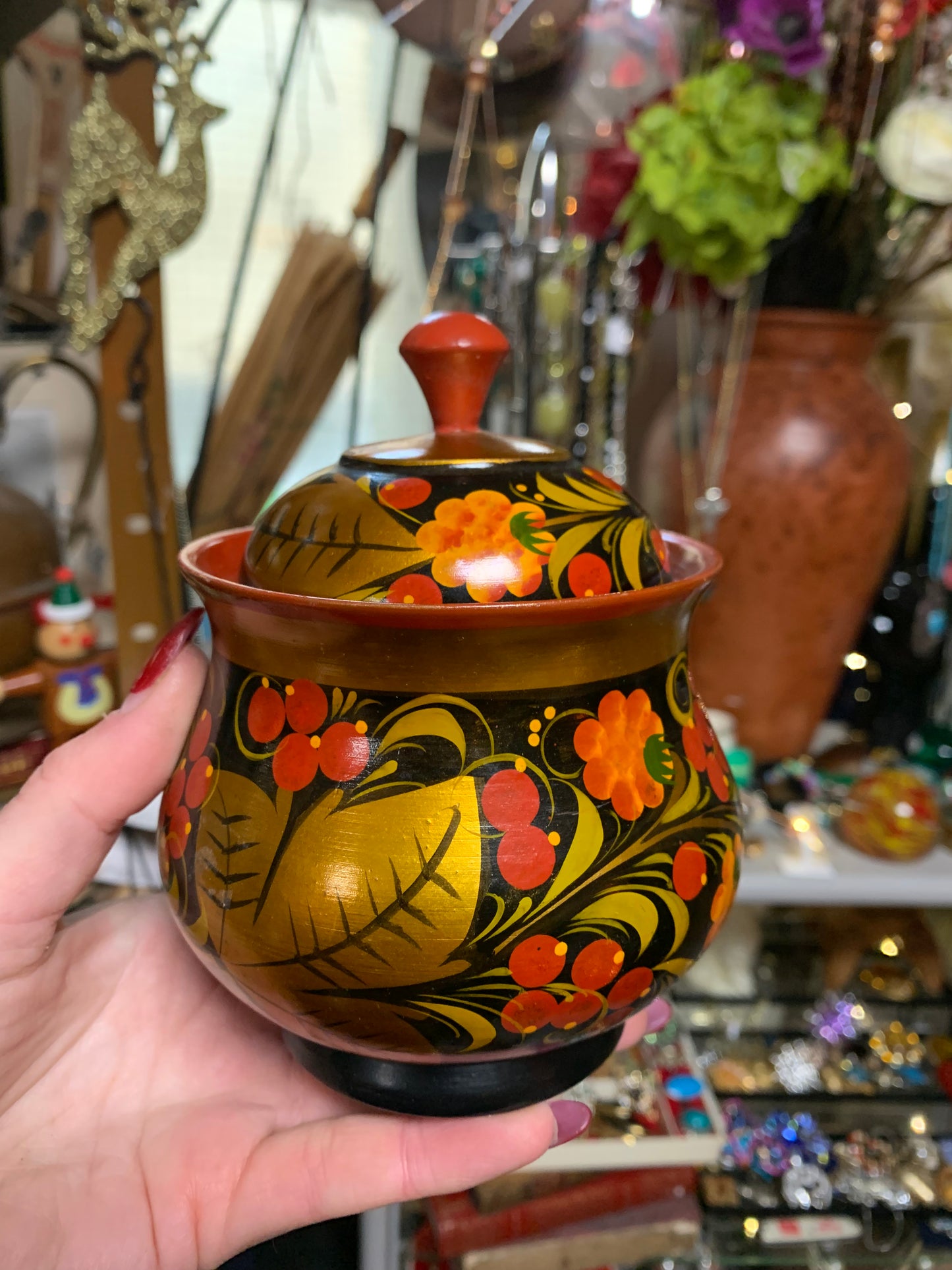 Vintage Pot - Red with Strawberry Painting