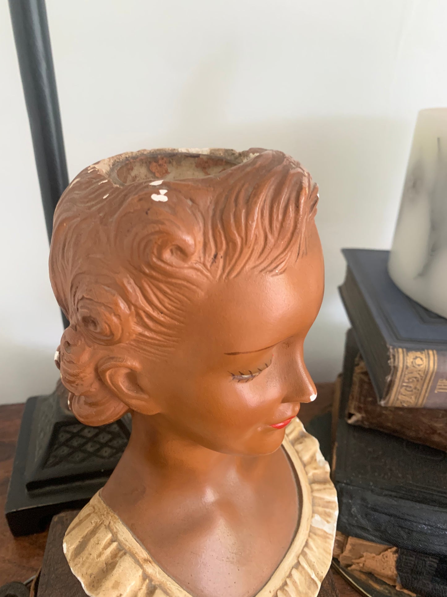 1950s chalkware lady vase bust