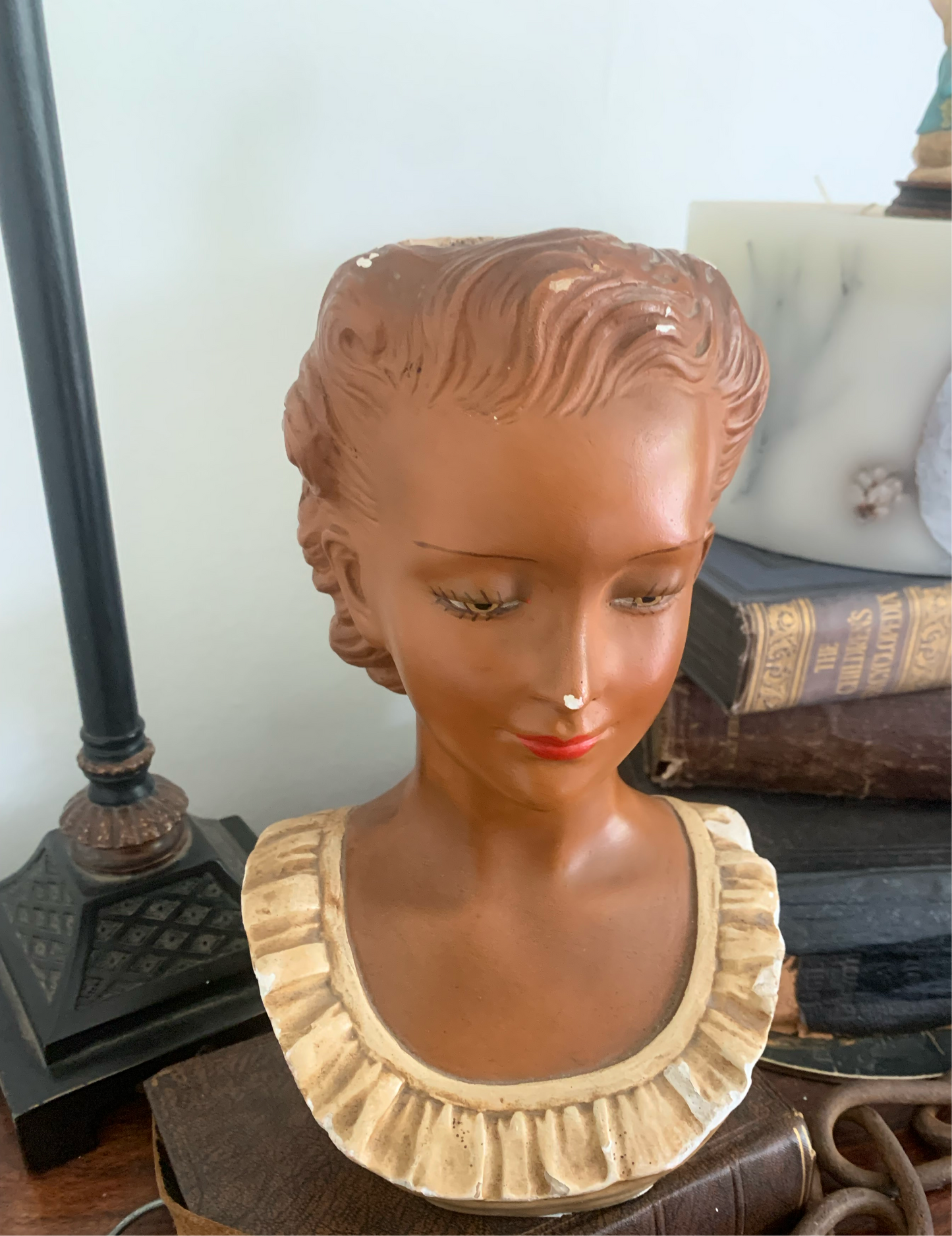 1950s chalkware lady vase bust