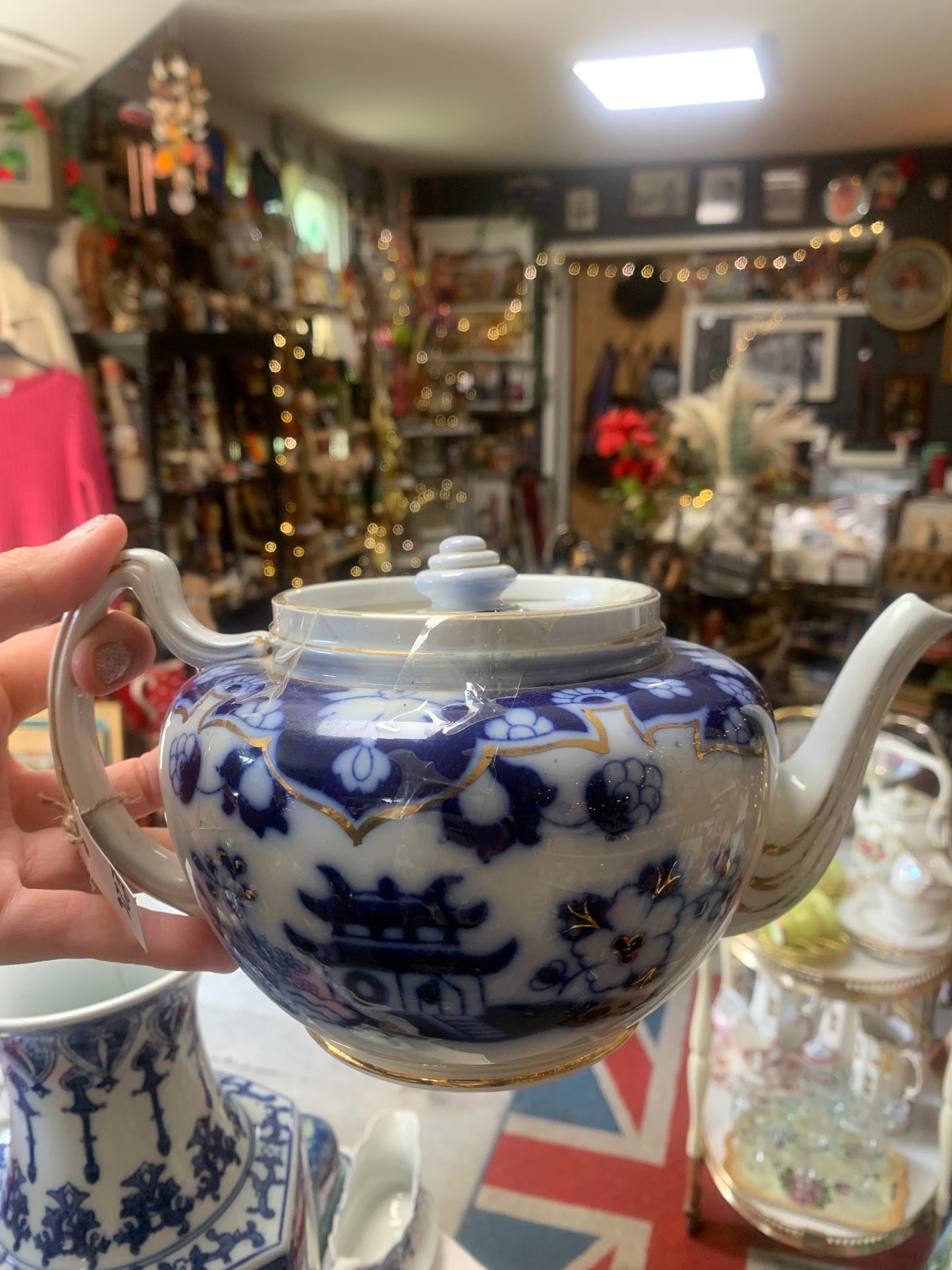 Blue and white antique teapot