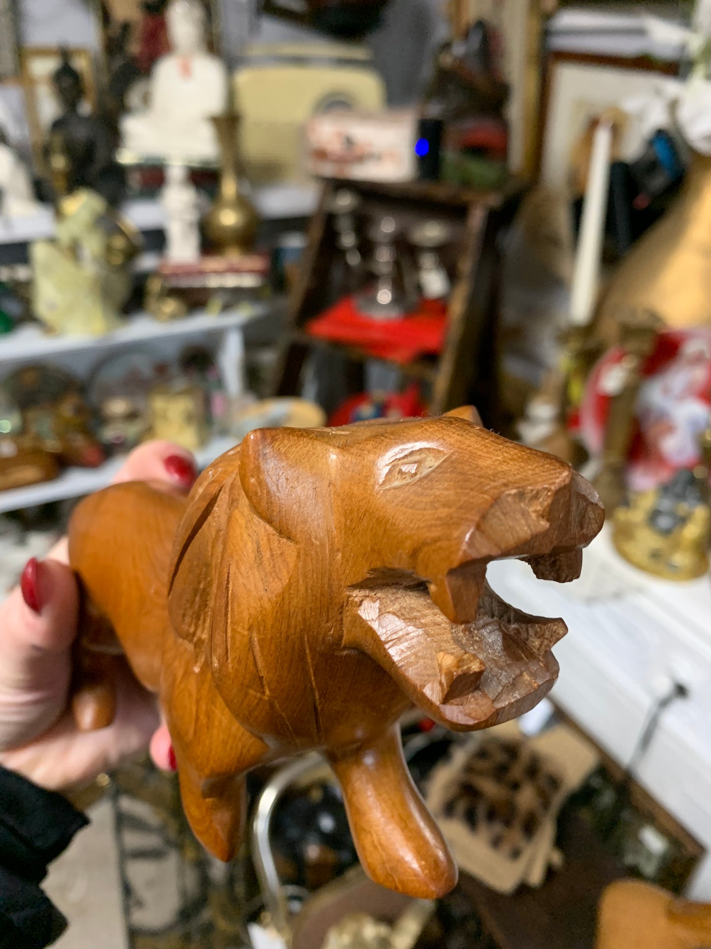 Mid century wooden lion